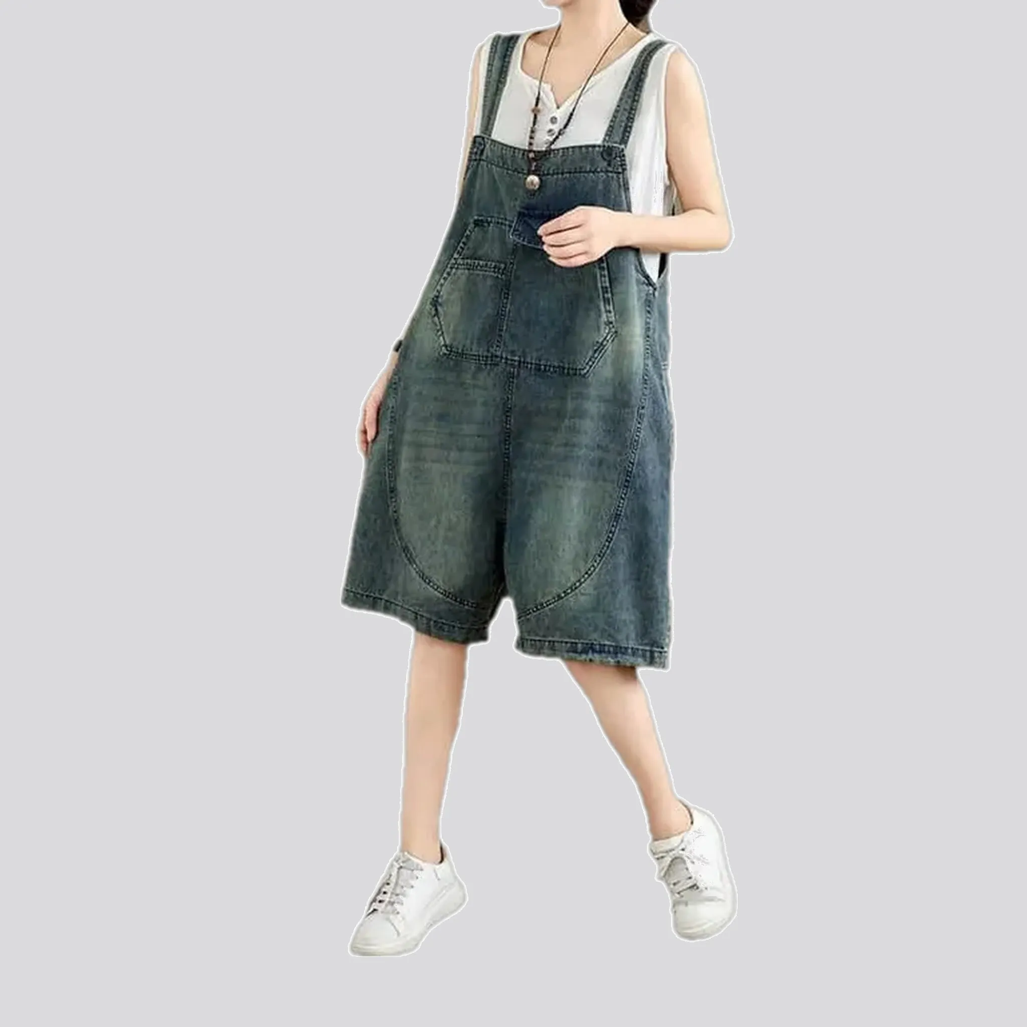 Abraded fashion baggy 90s women's jeans overall