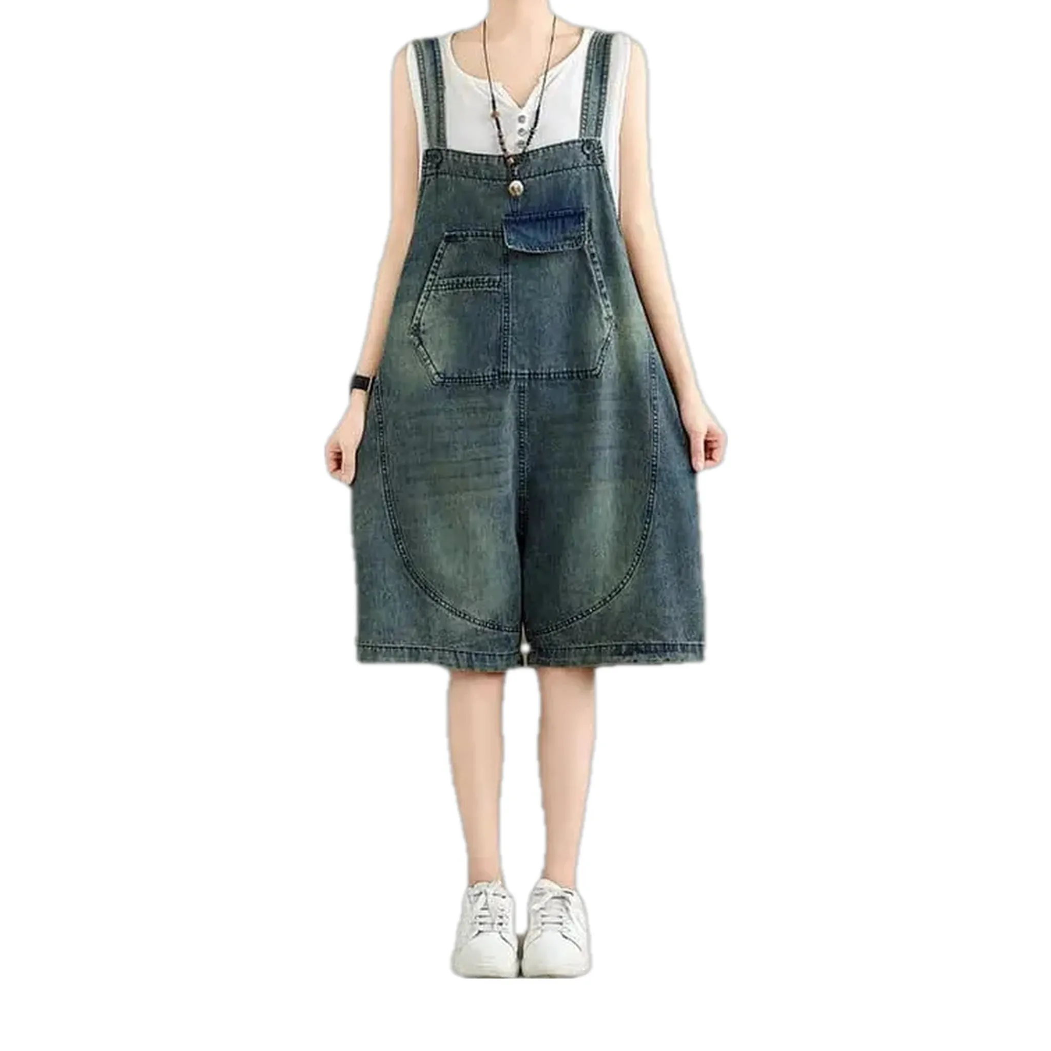 Abraded fashion baggy 90s women's jeans overall