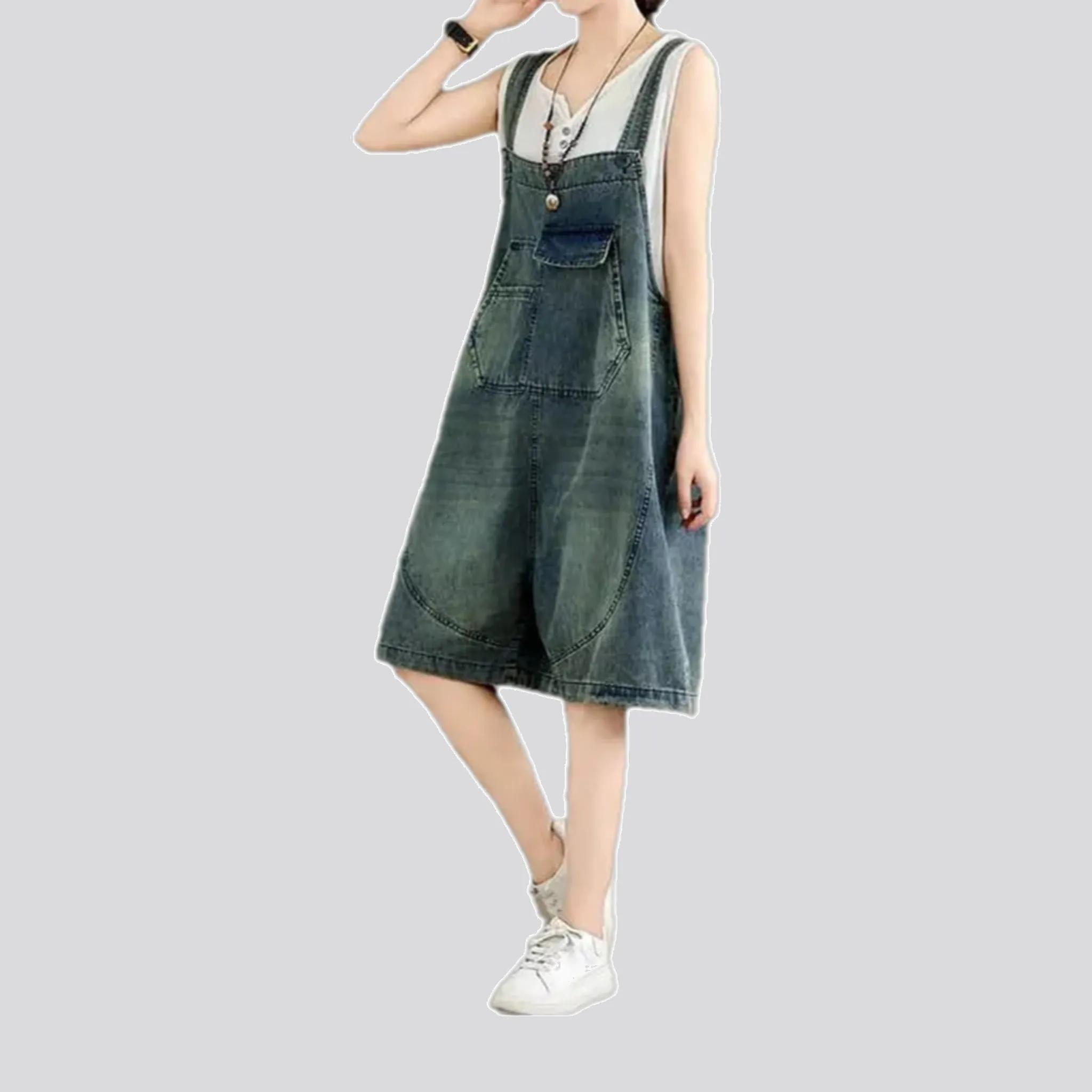 Abraded fashion baggy 90s women's jeans overall