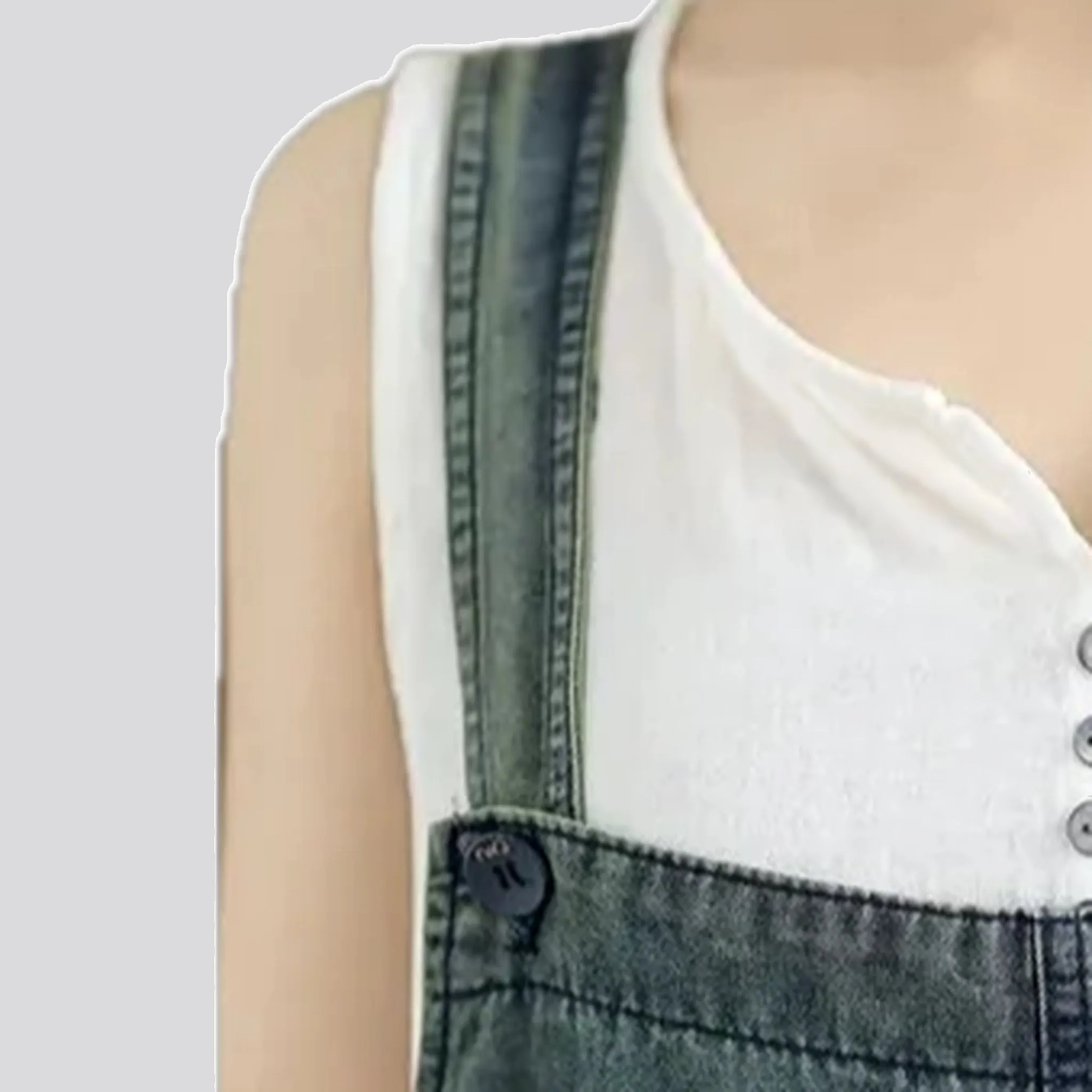 Abraded fashion baggy 90s women's jeans overall