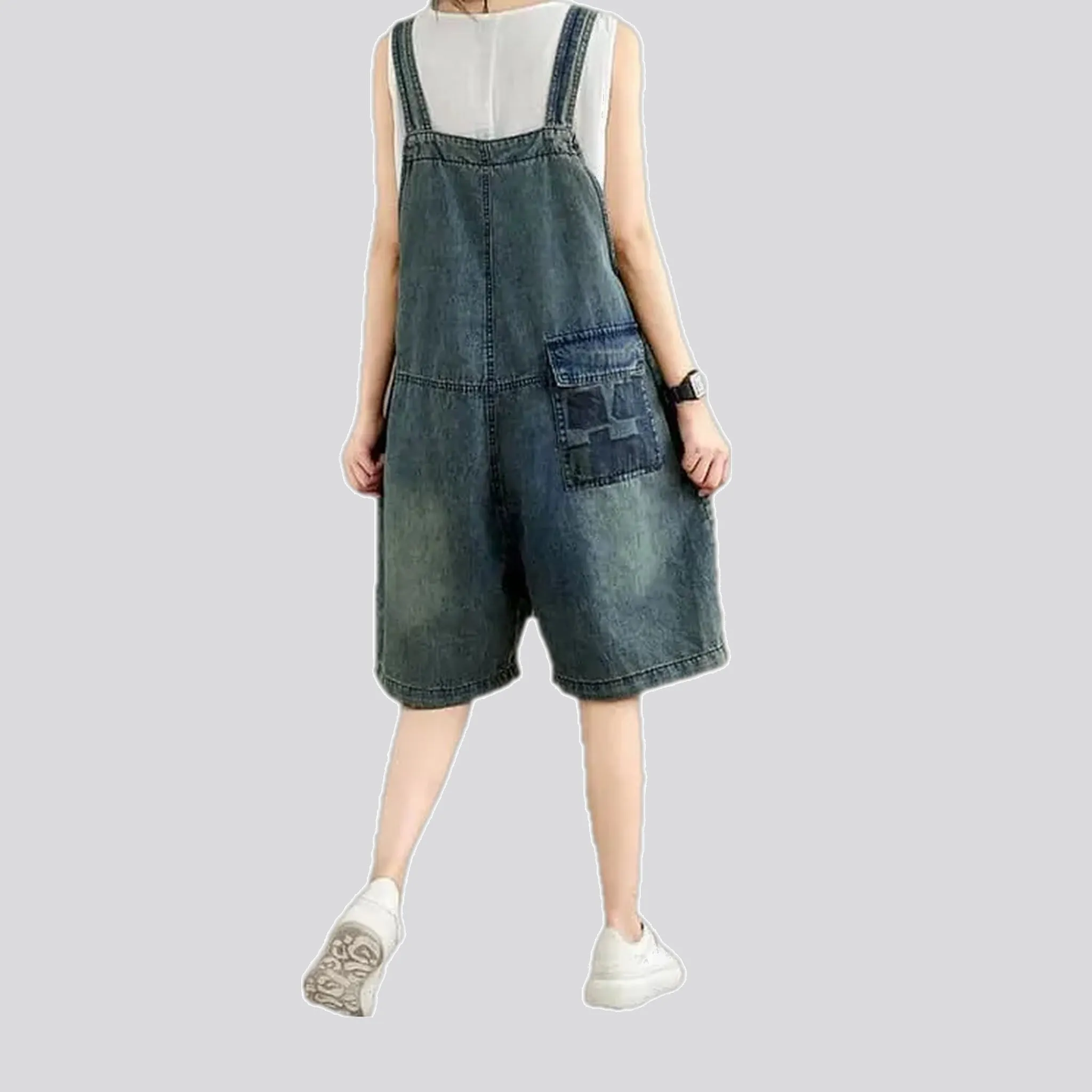 Abraded fashion baggy 90s women's jeans overall