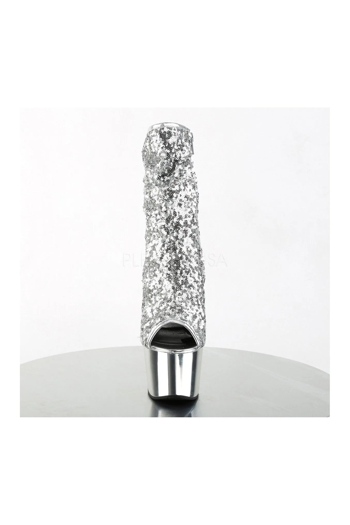 ADORE-1008SQ Platform Boot  | Silver Sequins
