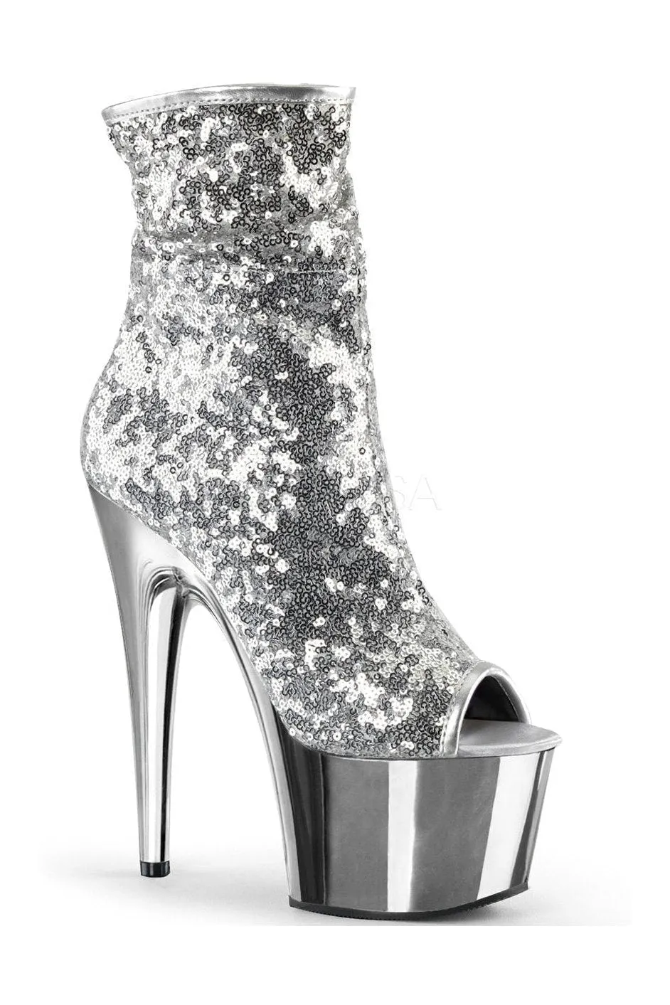 ADORE-1008SQ Platform Boot  | Silver Sequins