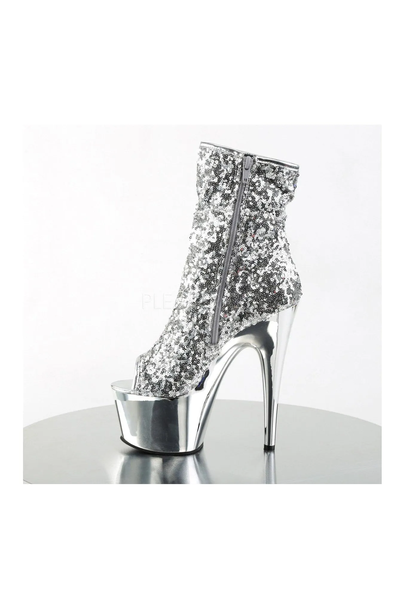 ADORE-1008SQ Platform Boot  | Silver Sequins
