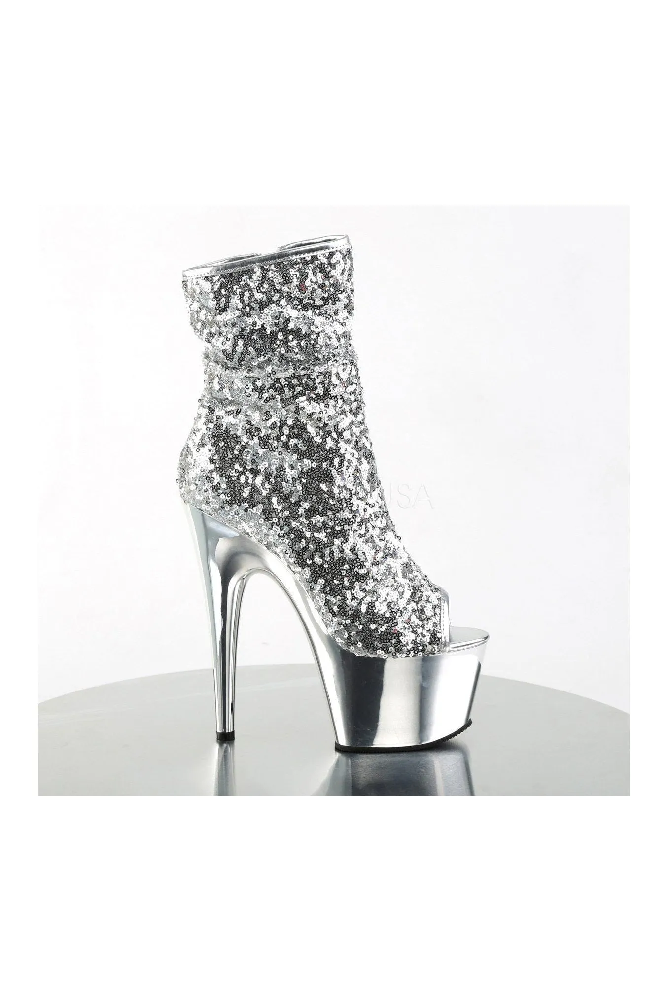 ADORE-1008SQ Platform Boot  | Silver Sequins