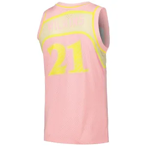 A.Hawks #21 Dominique Wilkins Mitchell & Ness 1986-87 Swingman Sidewalk Sketch Jersey - Pink Stitched American Basketball Jersey