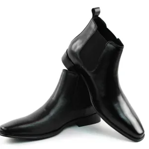 AZARMAN Men's Real Leather Black Chelsea Boots