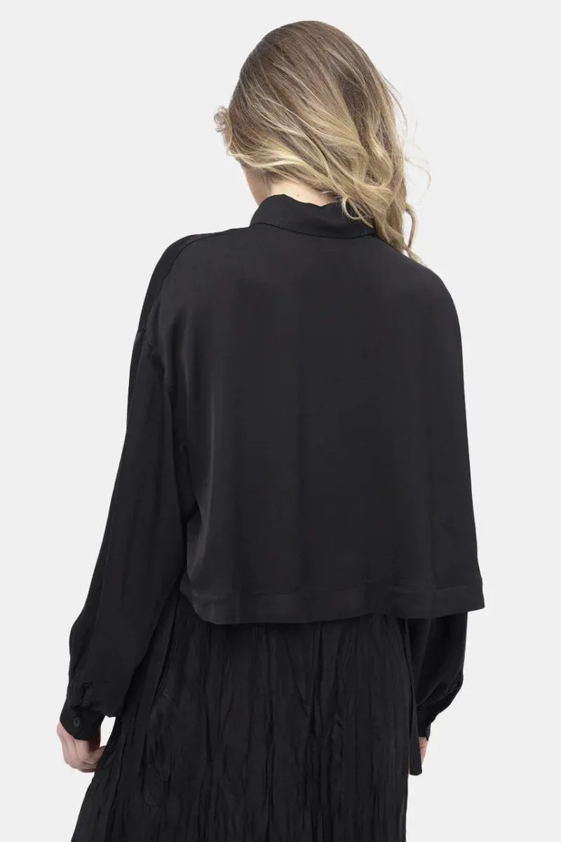 Baci - Cropped Hem Silky Button Up Top - 5010191BLKXS