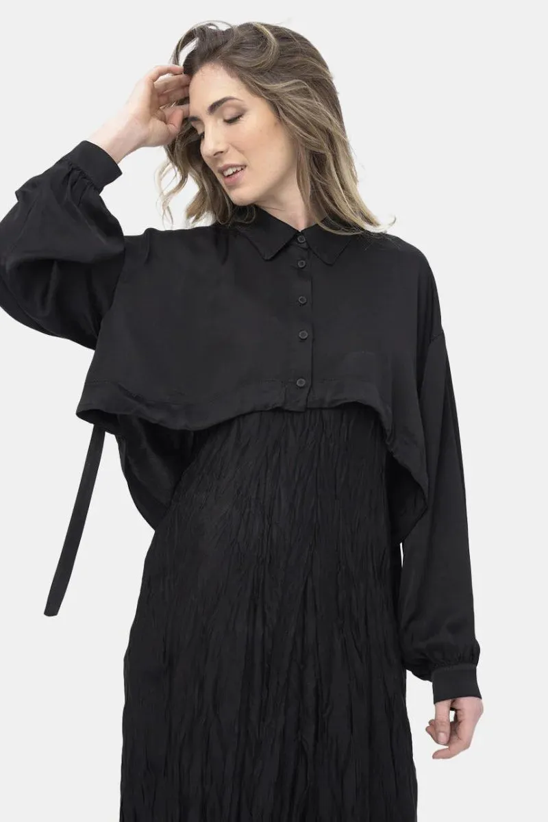 Baci - Cropped Hem Silky Button Up Top - 5010191BLKXS