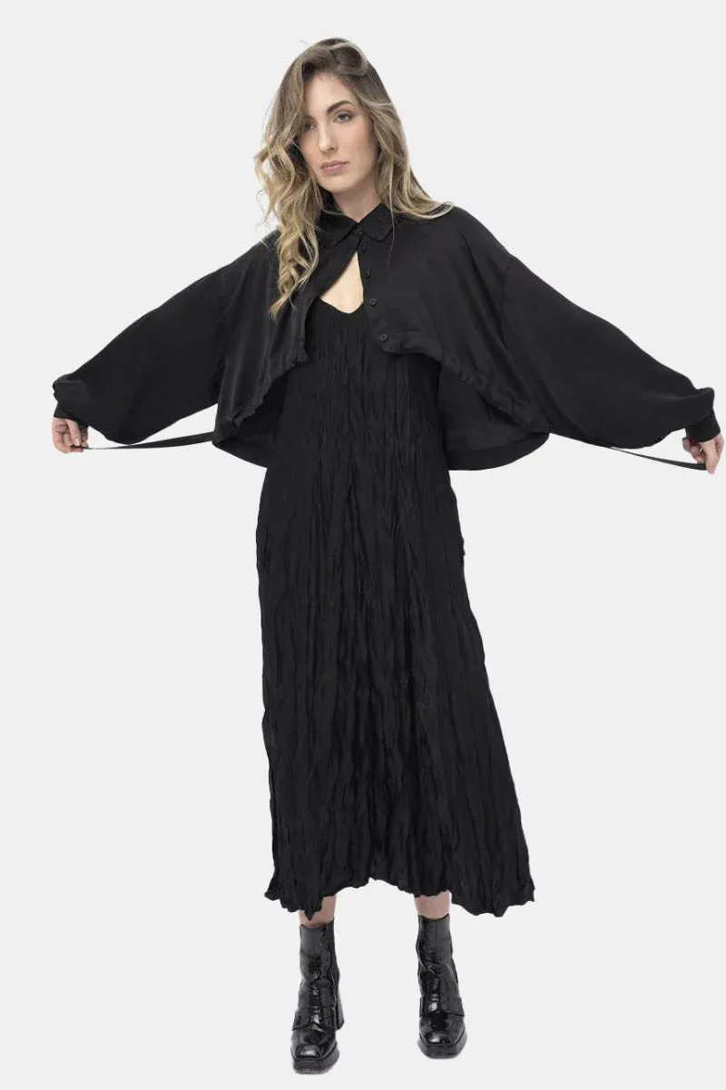Baci - Cropped Hem Silky Button Up Top - 5010191BLKXS