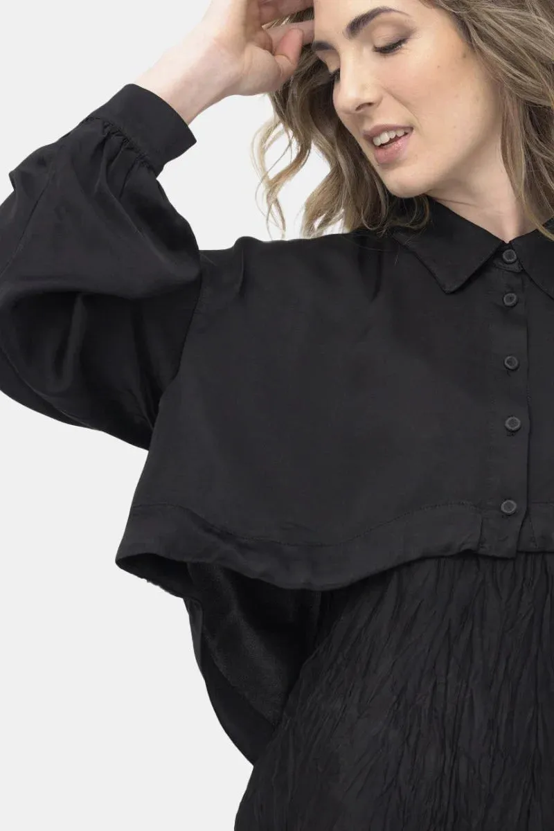 Baci - Cropped Hem Silky Button Up Top - 5010191BLKXS