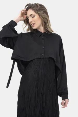 Baci - Cropped Hem Silky Button Up Top - 5010191BLKXS
