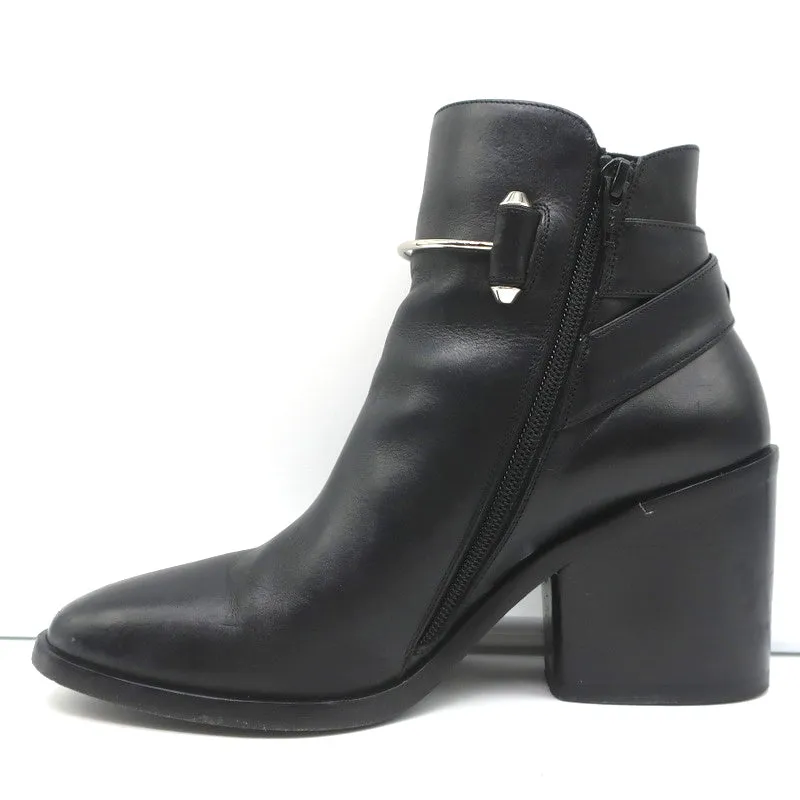 Balenciaga Metal Bar Ankle Boots Black Leather Size 38.5 Chunky Heel Booties