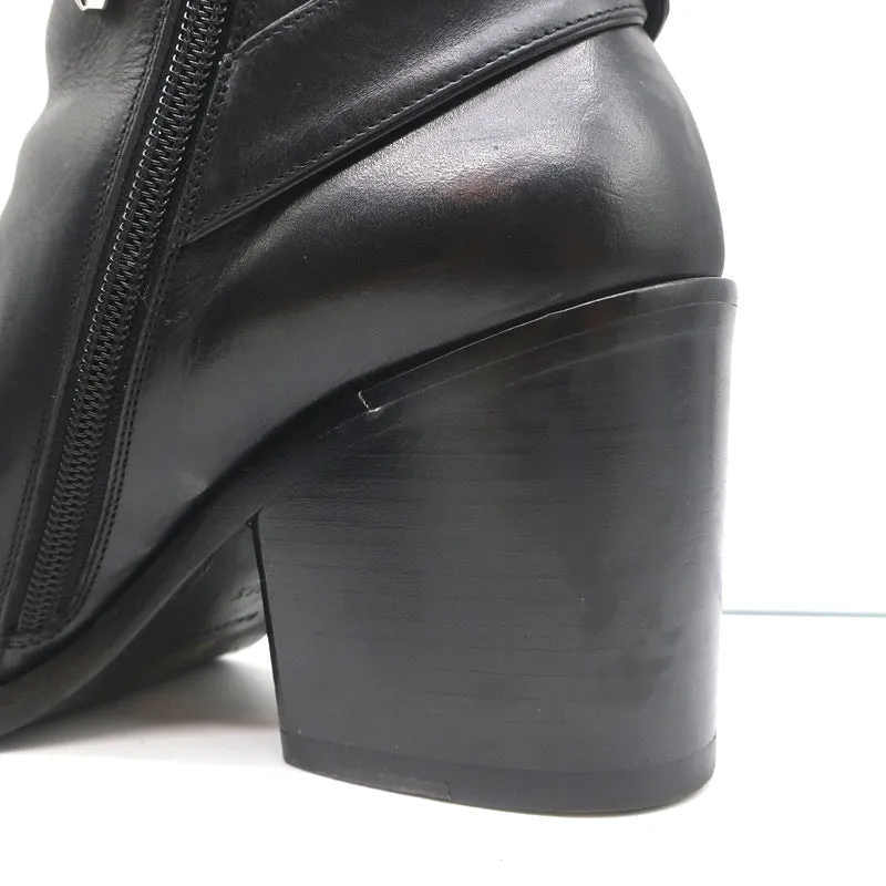 Balenciaga Metal Bar Ankle Boots Black Leather Size 38.5 Chunky Heel Booties