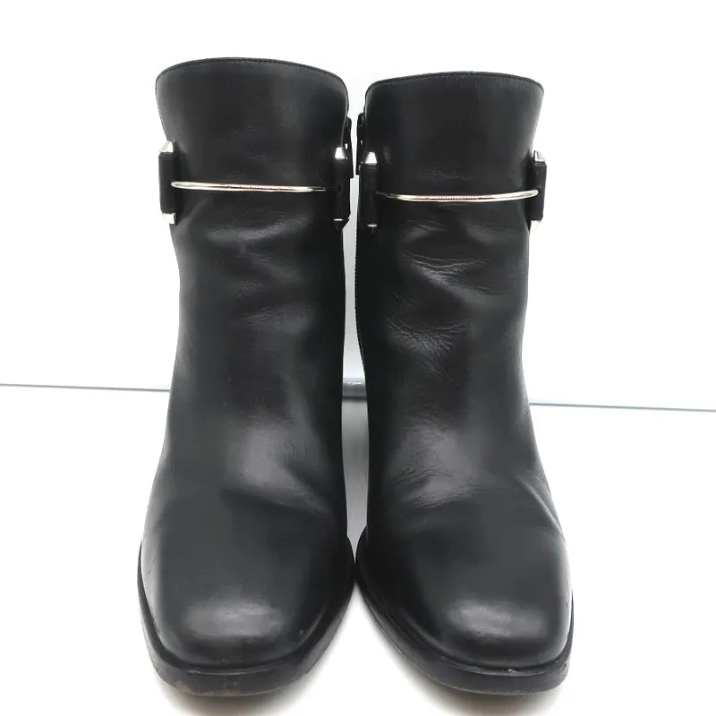 Balenciaga Metal Bar Ankle Boots Black Leather Size 38.5 Chunky Heel Booties