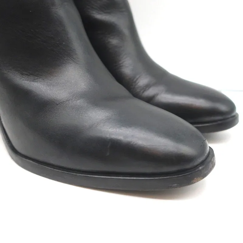 Balenciaga Metal Bar Ankle Boots Black Leather Size 38.5 Chunky Heel Booties