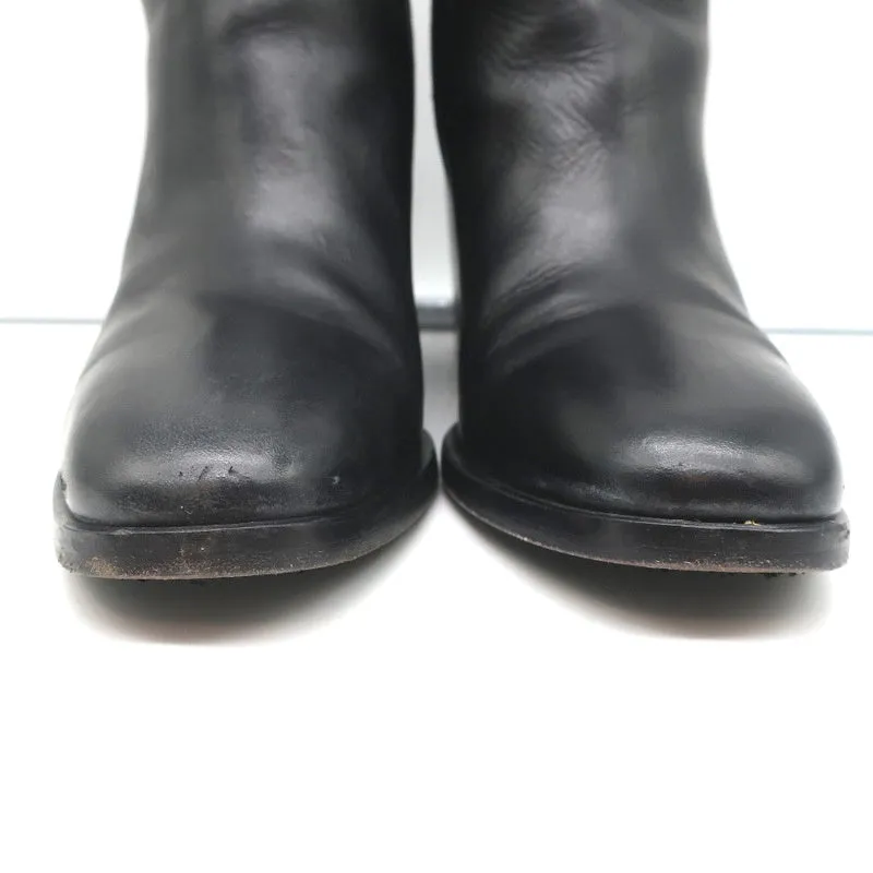 Balenciaga Metal Bar Ankle Boots Black Leather Size 38.5 Chunky Heel Booties