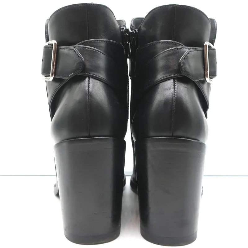 Balenciaga Metal Bar Ankle Boots Black Leather Size 38.5 Chunky Heel Booties
