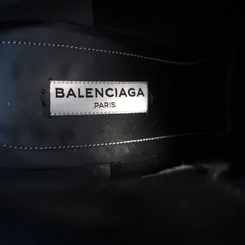 Balenciaga Metal Bar Ankle Boots Black Leather Size 38.5 Chunky Heel Booties