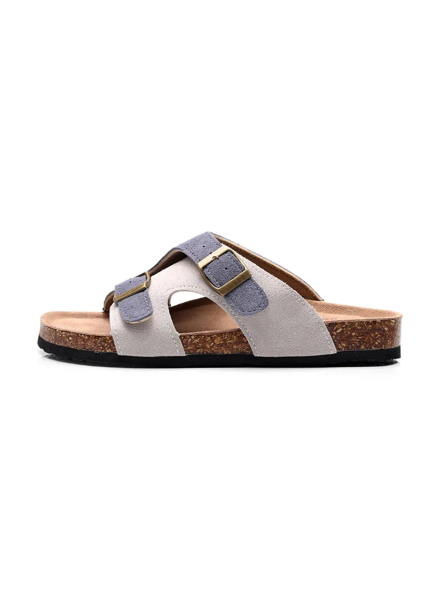 Beige Grey Criss Cross Wrap Suede Sandals