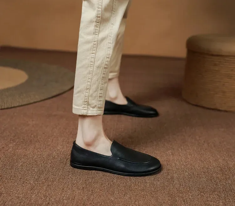 binfenxie NEW Autumn Women Loafers Genuine Leather Shoes for Women Round Toe Low Heel Women Pumps Retro Soft Shoes Women