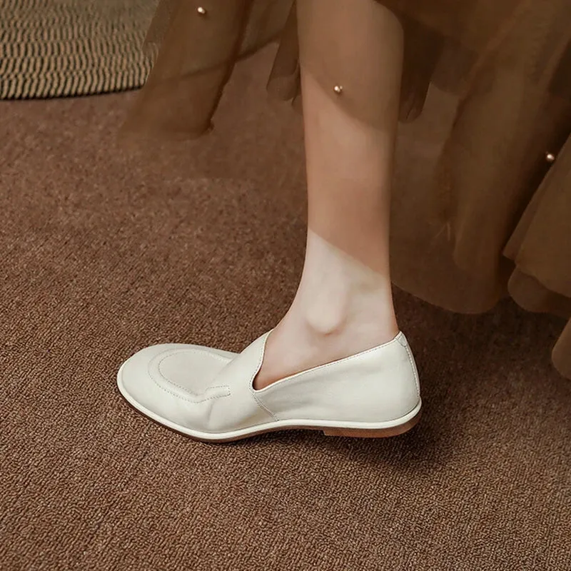 binfenxie NEW Autumn Women Loafers Genuine Leather Shoes for Women Round Toe Low Heel Women Pumps Retro Soft Shoes Women