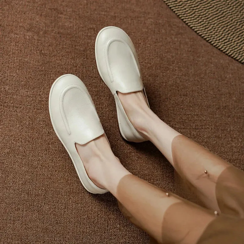 binfenxie NEW Autumn Women Loafers Genuine Leather Shoes for Women Round Toe Low Heel Women Pumps Retro Soft Shoes Women