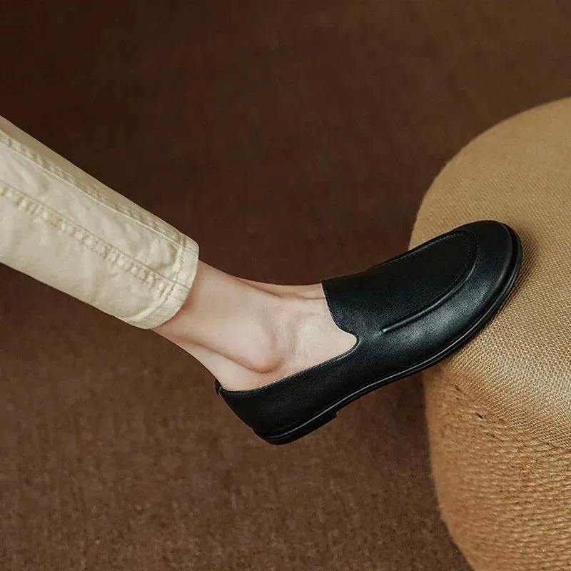binfenxie NEW Autumn Women Loafers Genuine Leather Shoes for Women Round Toe Low Heel Women Pumps Retro Soft Shoes Women