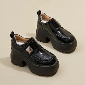 binfenxie  -  New Leather Increase 9cm Heel Mary Jane Shoes for Women Designer Soft Sole Casual Women's Shoes Patent Leather Loafers Female