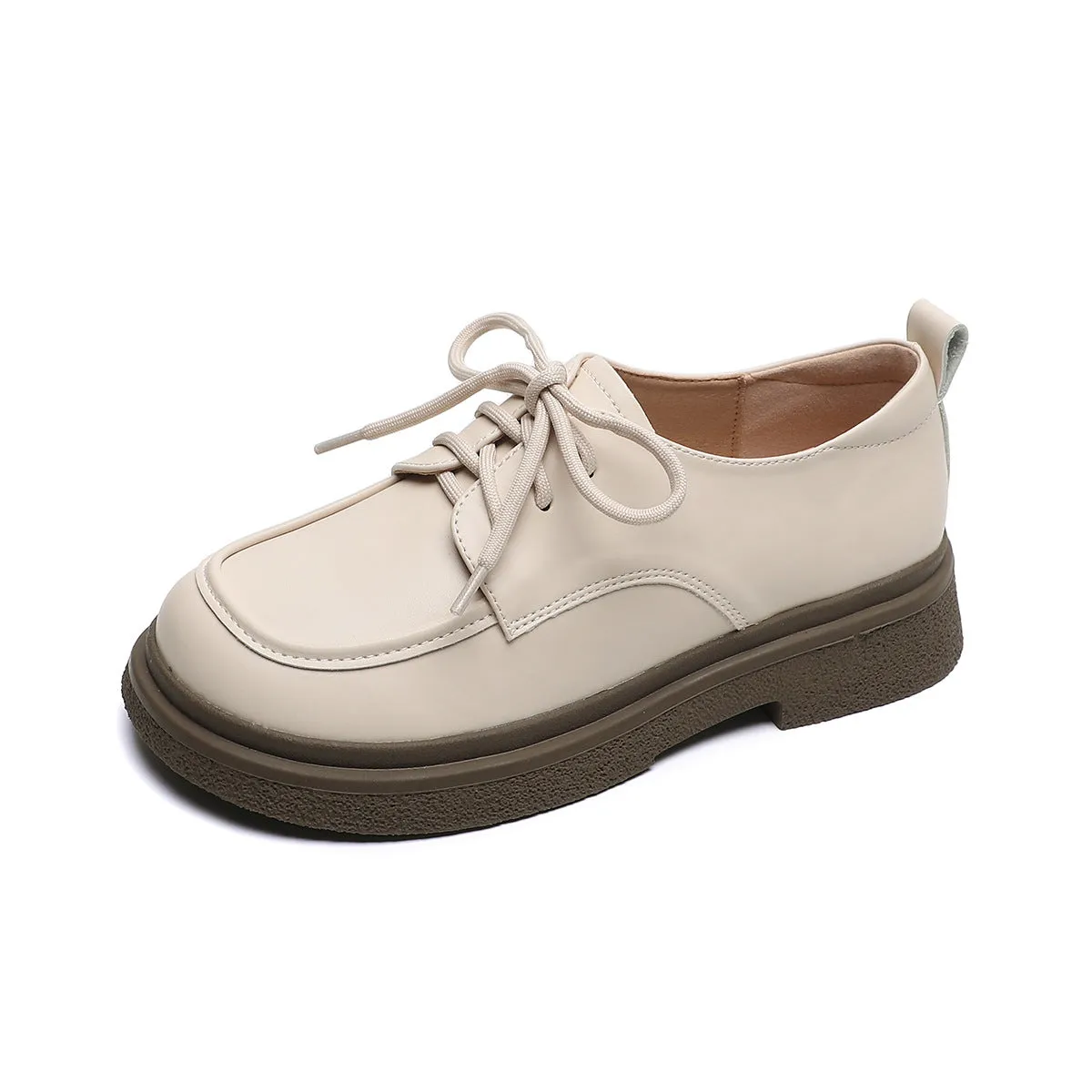 Black Lace-up Small Leather Shoes for Women Thick-soled Retro Soft-soled Loafers