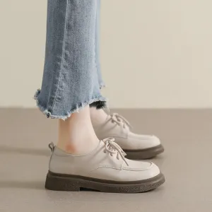 Black Lace-up Small Leather Shoes for Women Thick-soled Retro Soft-soled Loafers