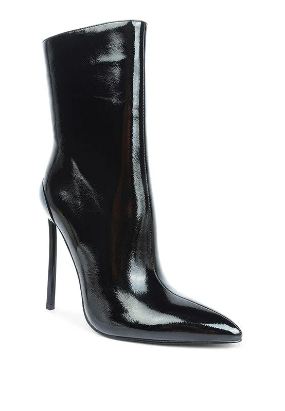Black Size 10 Mercury Patent High Heeled Ankle Boot