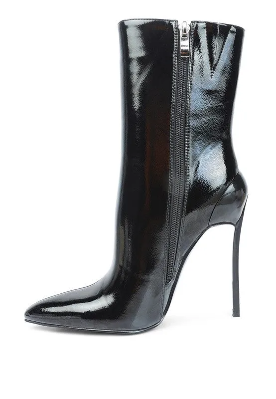 Black Size 10 Mercury Patent High Heeled Ankle Boot