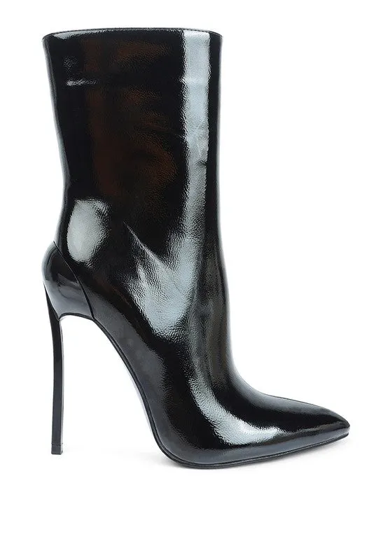 Black Size 10 Mercury Patent High Heeled Ankle Boot