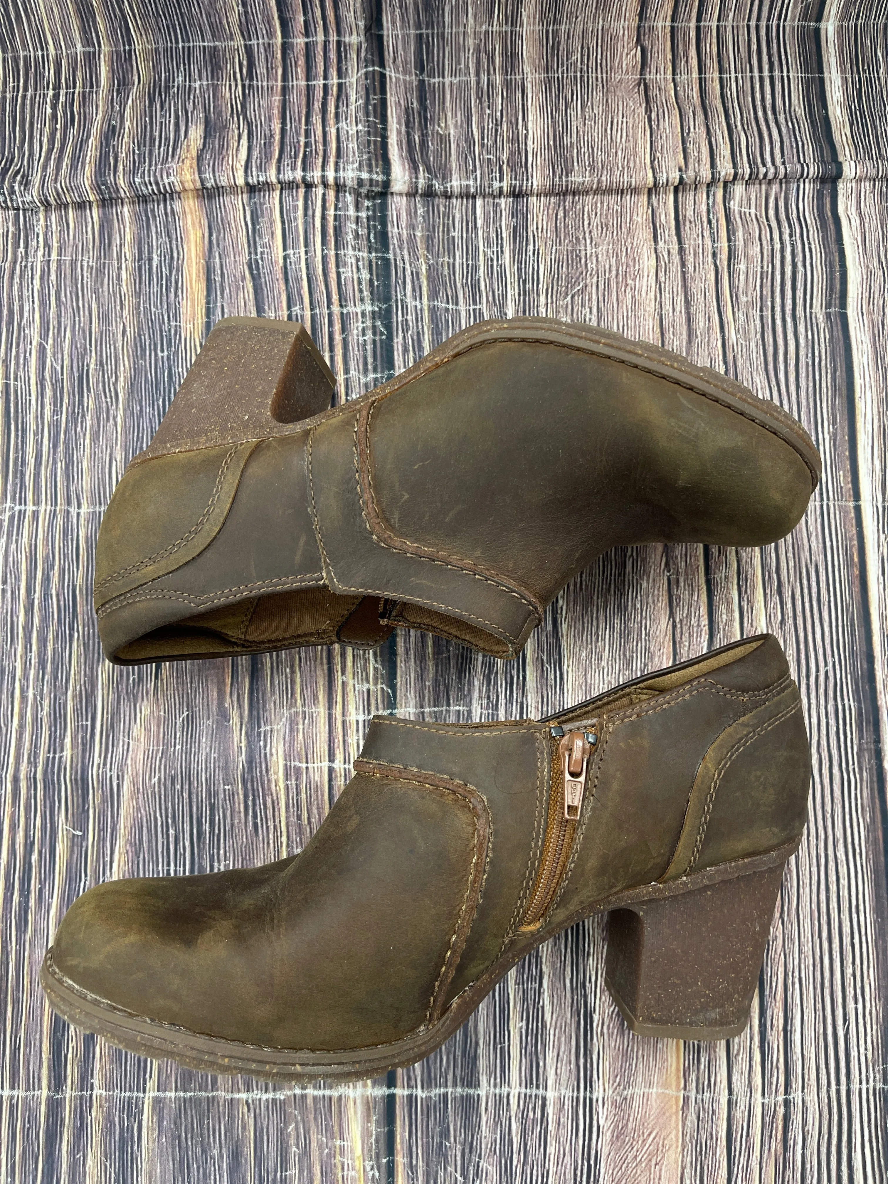 Boots Ankle Heels By Clarks In Brown, Size: 10