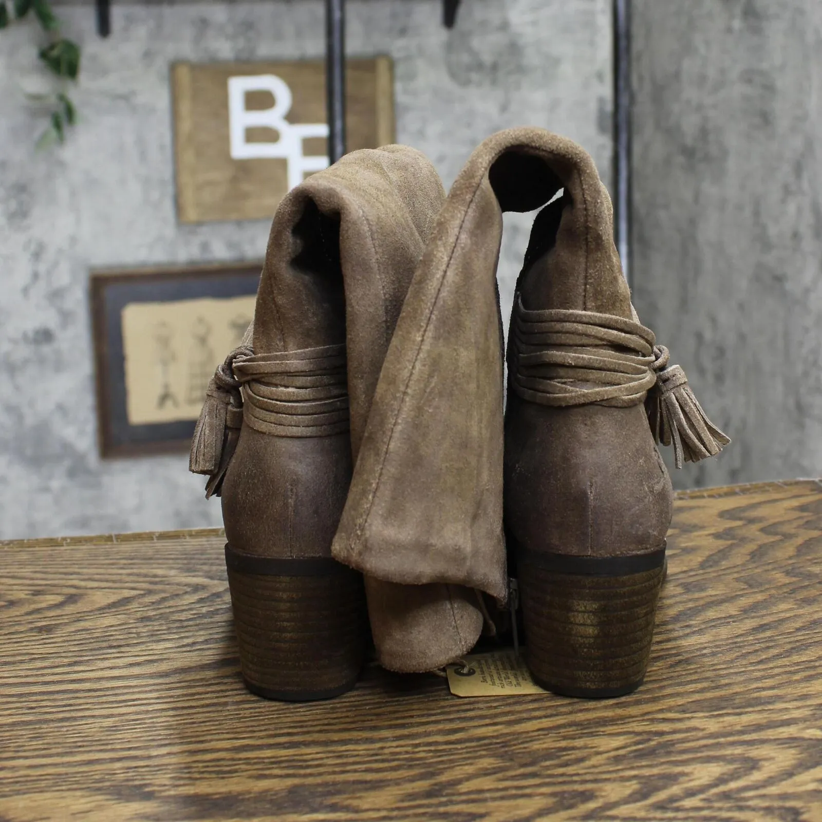 Born Womens Quinn Tassel Leather Mid-Calf Boots Taupe Distressed Brown 7M