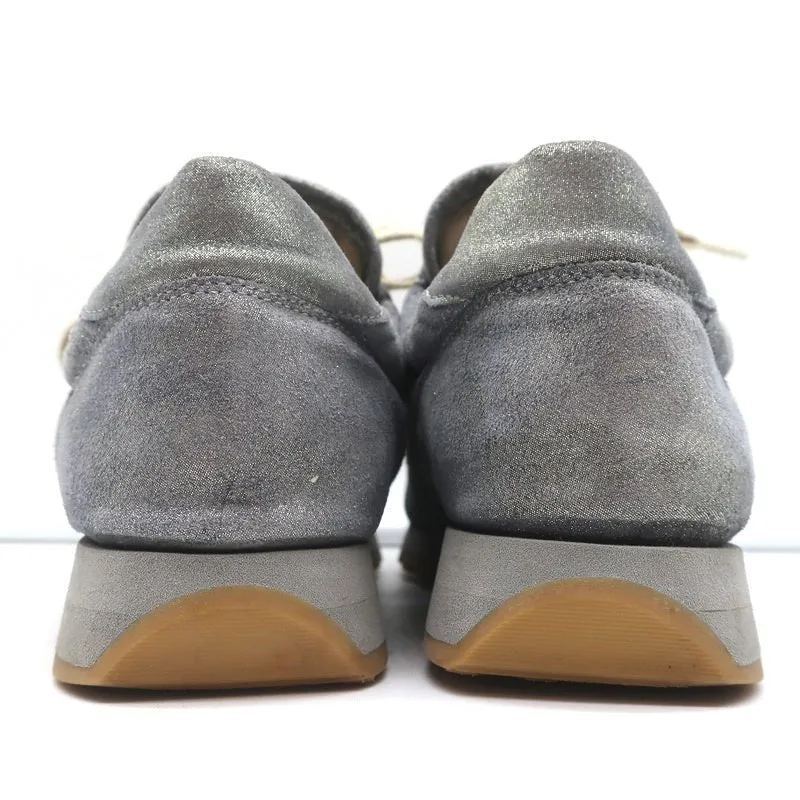 Brunello Cucinelli Monili Runner Sneakers Blue Metallic Leather Size 41
