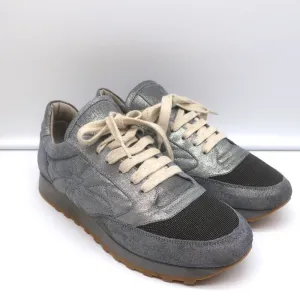 Brunello Cucinelli Monili Runner Sneakers Blue Metallic Leather Size 41
