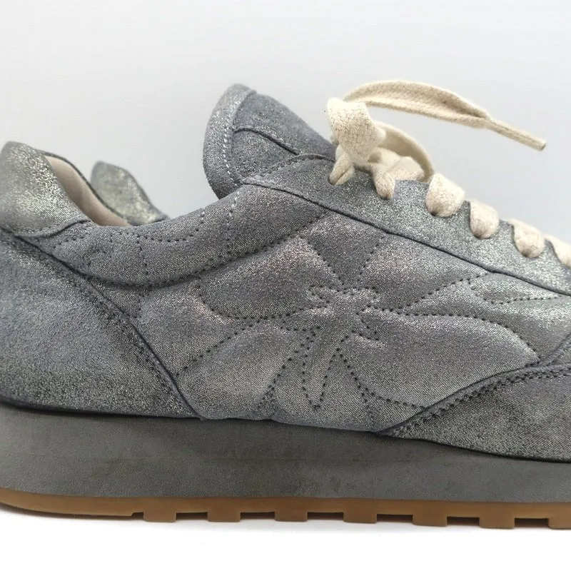 Brunello Cucinelli Monili Runner Sneakers Blue Metallic Leather Size 41