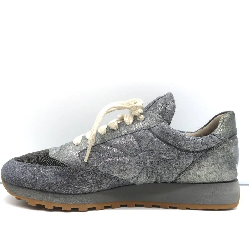 Brunello Cucinelli Monili Runner Sneakers Blue Metallic Leather Size 41