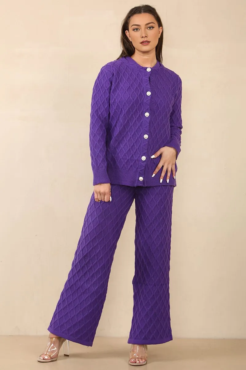 Casual Textured Long Sleeve Cardigan & Drawstring Waist Trousers With Knit Tank Three-Piece Sets