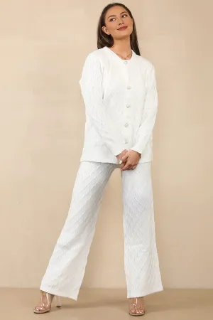 Casual Textured Long Sleeve Cardigan & Drawstring Waist Trousers With Knit Tank Three-Piece Sets