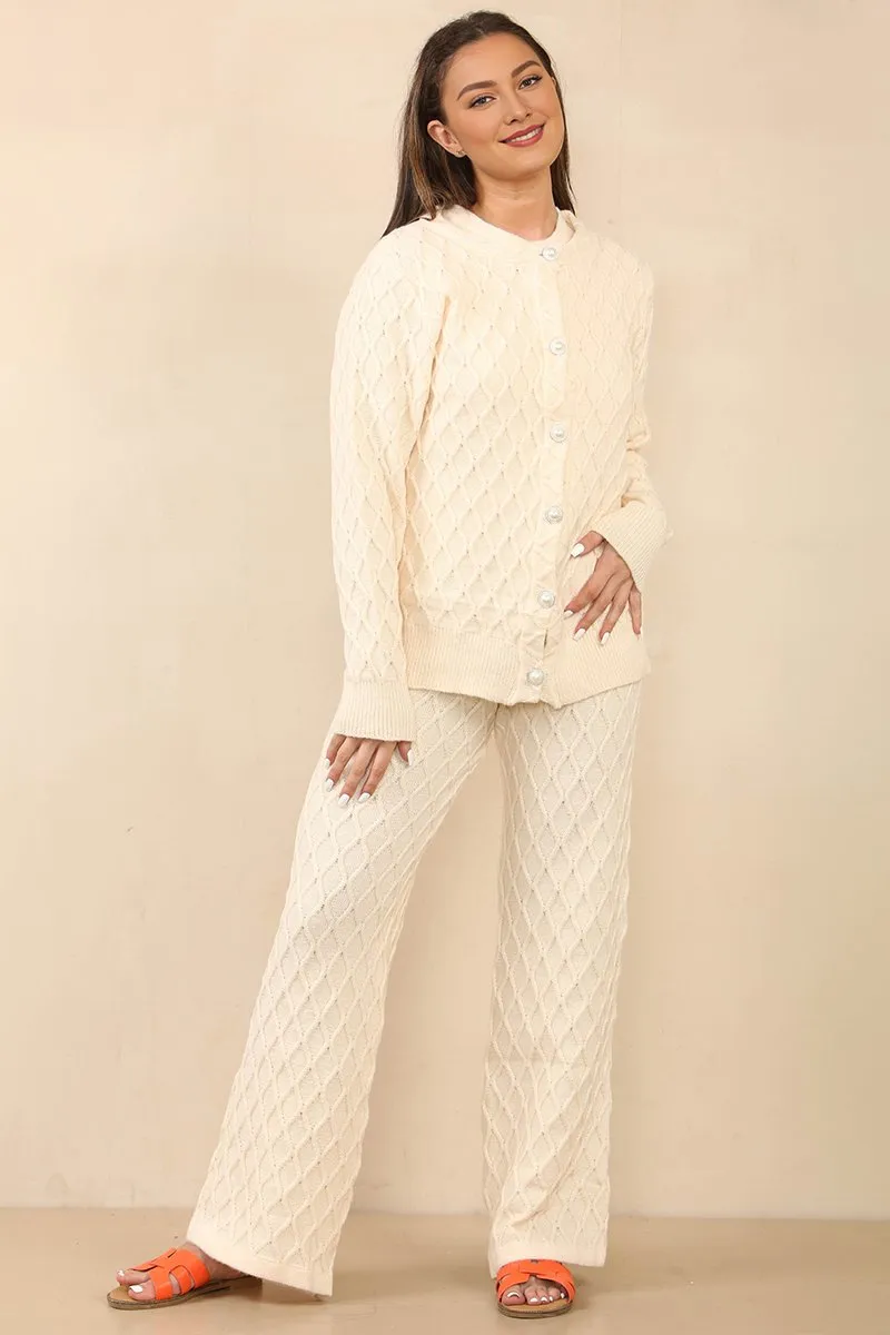 Casual Textured Long Sleeve Cardigan & Drawstring Waist Trousers With Knit Tank Three-Piece Sets