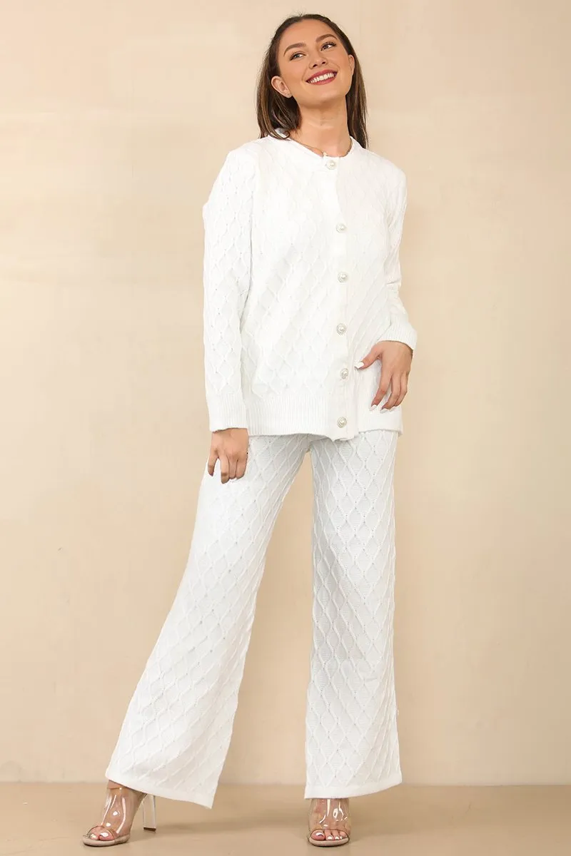 Casual Textured Long Sleeve Cardigan & Drawstring Waist Trousers With Knit Tank Three-Piece Sets