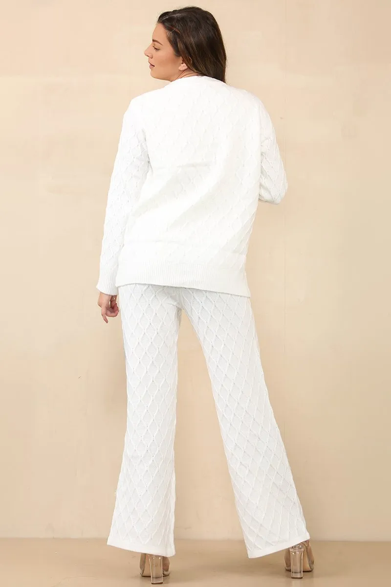 Casual Textured Long Sleeve Cardigan & Drawstring Waist Trousers With Knit Tank Three-Piece Sets