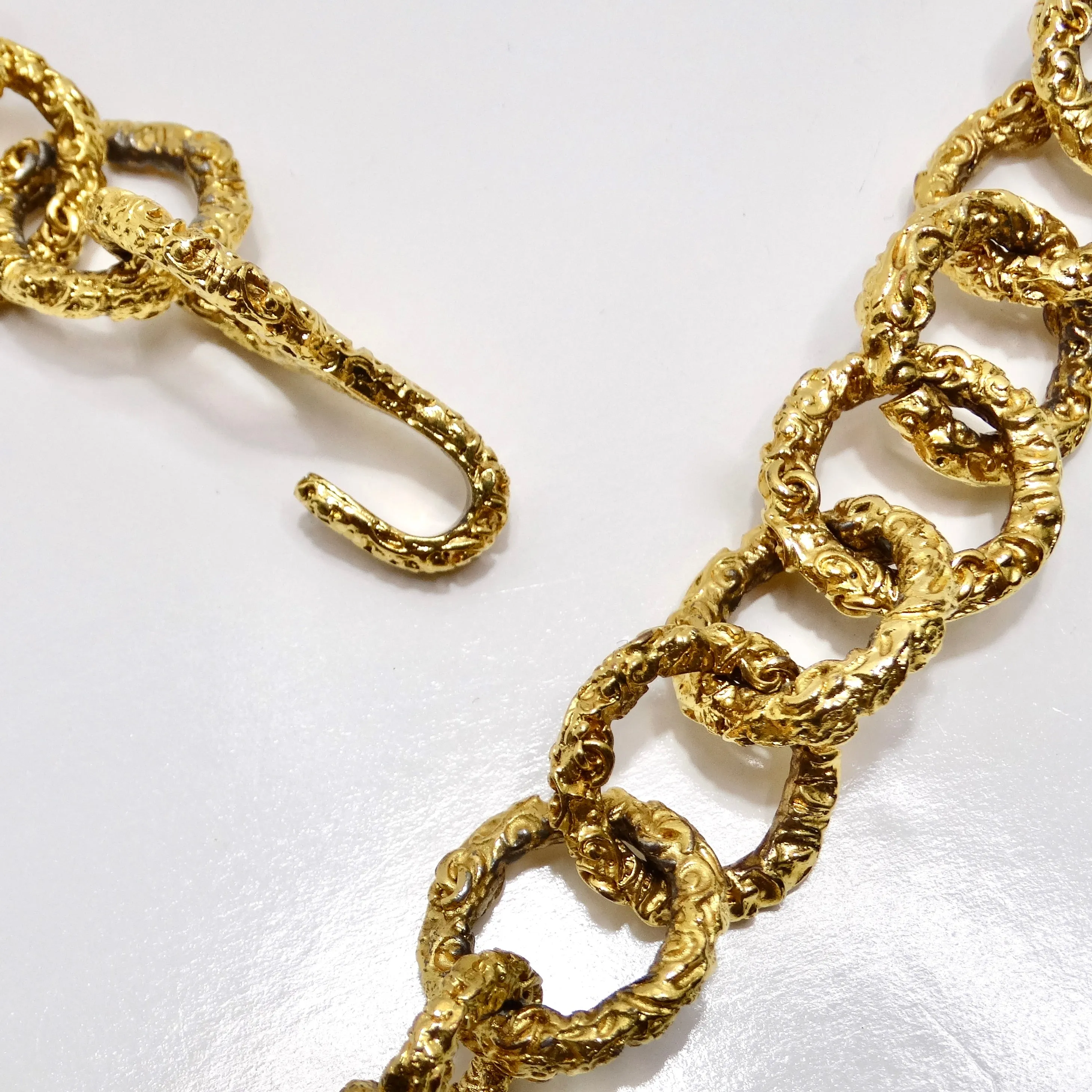 Chanel 1993 Gold Tone Black CC Medallion Florentine Necklace