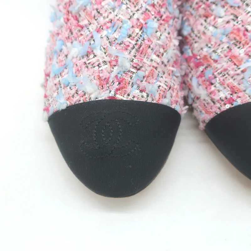 Chanel CC Grosgrain Cap Toe Tweed Ankle Boots Pink/Black Size 38