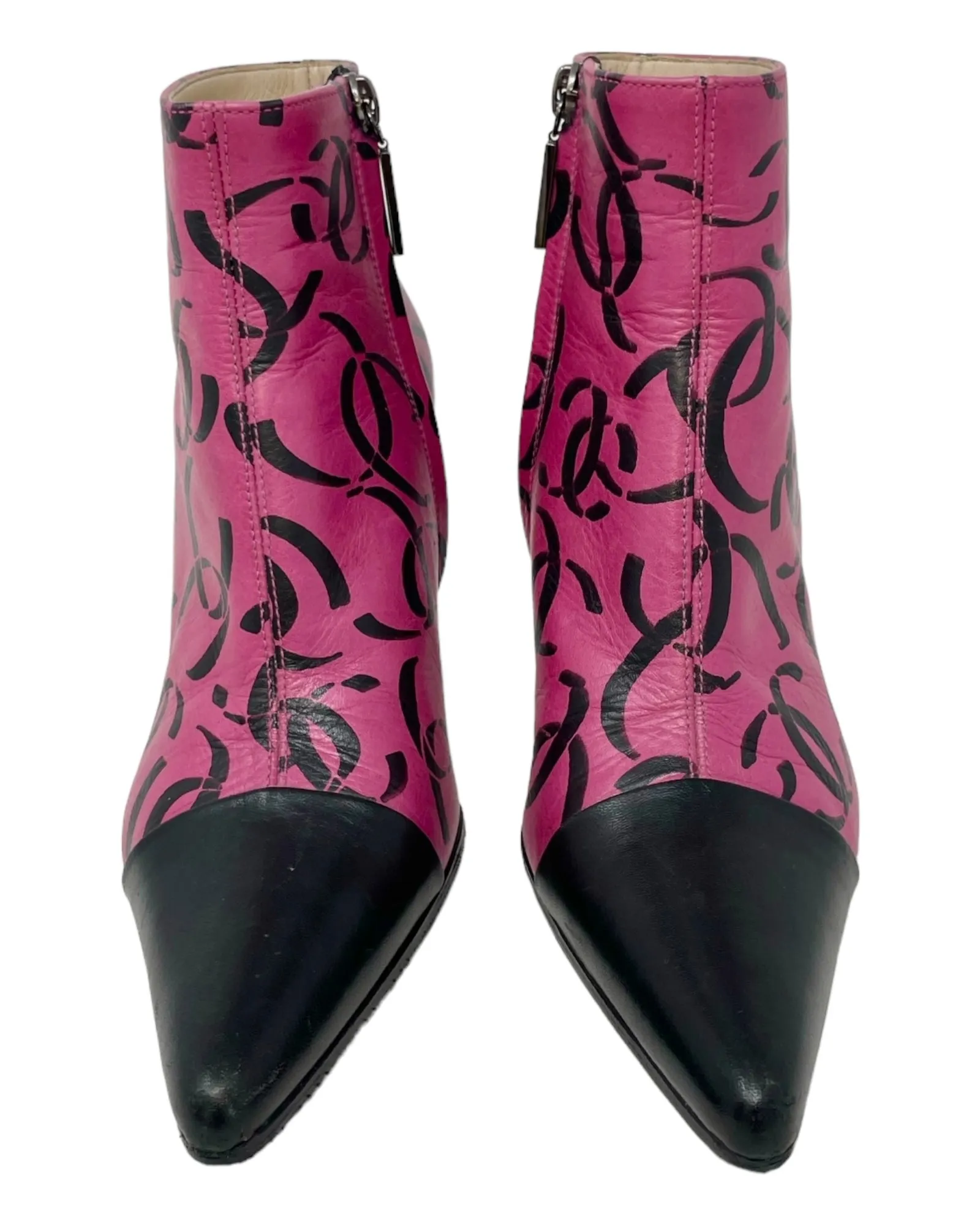 Chanel CC Logo Magenta Leather Ankle Boots, AW00, 35.5 EU