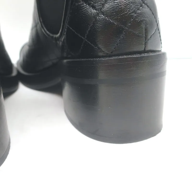 Chanel CC Turn Lock Fold-Over Ankle Boots Black Quilted Leather Size 36.5