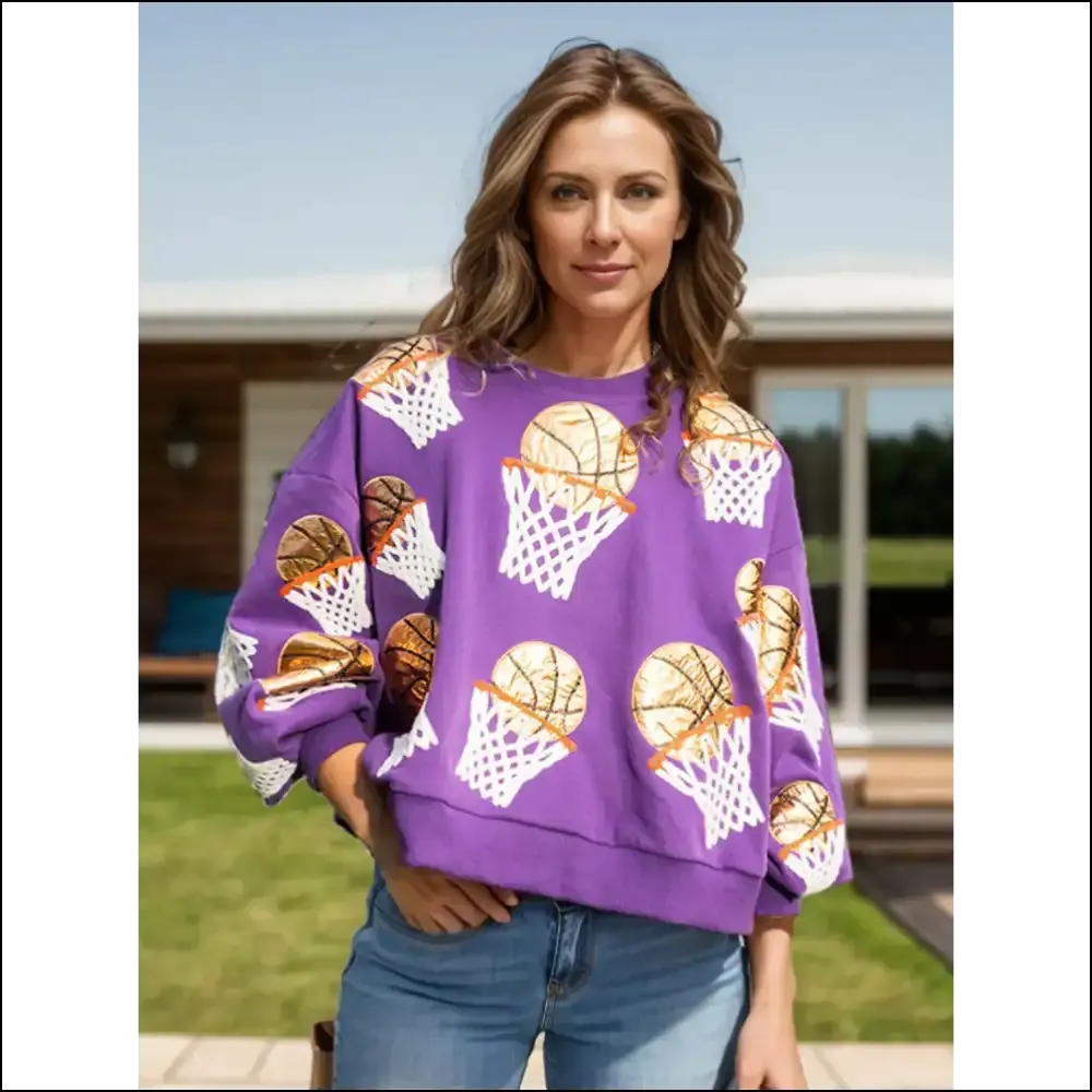 Chic Basketball Round Neck Long Sleeve Sweatshirt